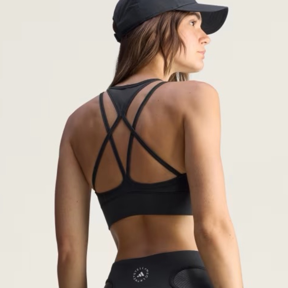 adidas Stella McCartney Small Training Micro Dot Shine Crop Top Black JM6089 - Picture 2 of 11